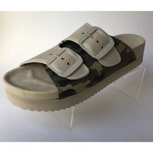 NEW ZARA SRPLS Double Buckle Camo & Tan Platform Flat Sandals (Size 38/US 7.5)